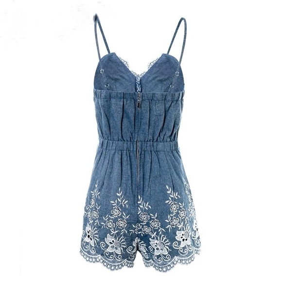 FLASH SALE! 5 ⭐️ MEGHAN Embroidered Denim Romper - Picture 7 of 8